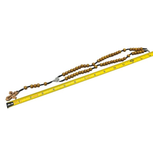 Wooden Bead Rosary With Cross & Virgin Mary Medal Religious Catholic Prayer - Picture 4 of 9